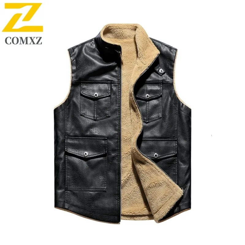 2025 Winter Shearling Leather Vest Men Fashion Windproof Warm Sleeveless Vests Casual Streetwear Coat For Cold Weather Gilet 251020