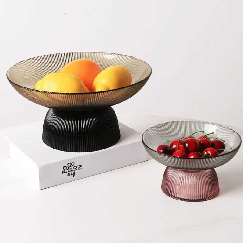 Creative Striped Fruit Plate Dessert Oatmeal Salad Bowl Living Ro Decoration Transparent Candy Nut Storage Plate Decor Y251025