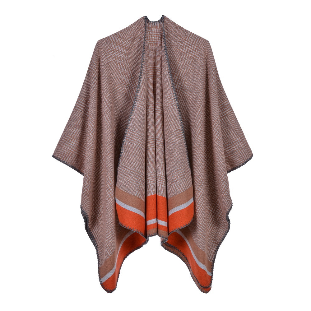 Imitation Cashmere Split Scarf Fashion Border Striped Oversized Womens Air Conditioning Shawl Cape
