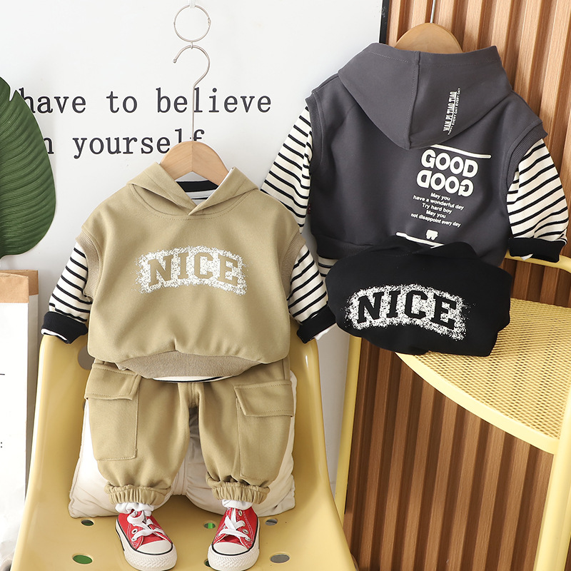 2025 New Boys Hooded Vest Set, 3-Piece Autumn Outfit for Toddler Boys | Fashion Kids Clothes with Jacket & Pants
