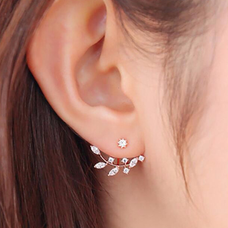 Korean fashion Women's Accessories Crystal Leaf with Inlaid Dias Branch Hanging Zircon Earrings