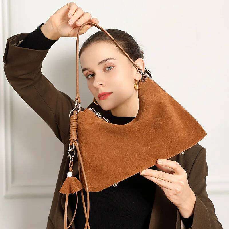 Winter High-End Frosted Cowhide Women's Tassel Handbag Matte Suede Leather Female Shoulder Bag For Work Travel Purses 251023 1025