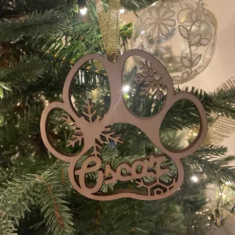 Personalised Christmas Ornaments Home Decor Wooden Dog Paw Xmas Tree Decoration Hanging Bauble Wood Tags Snowflake Ball Gifts C251024