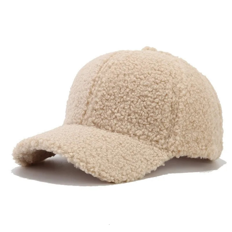 Korean Womens Fashion Autumn and Winter Solid Color Lamb Wool Baseball Cap Warm Peaked Retro Curved Brim Sun Hats 251023