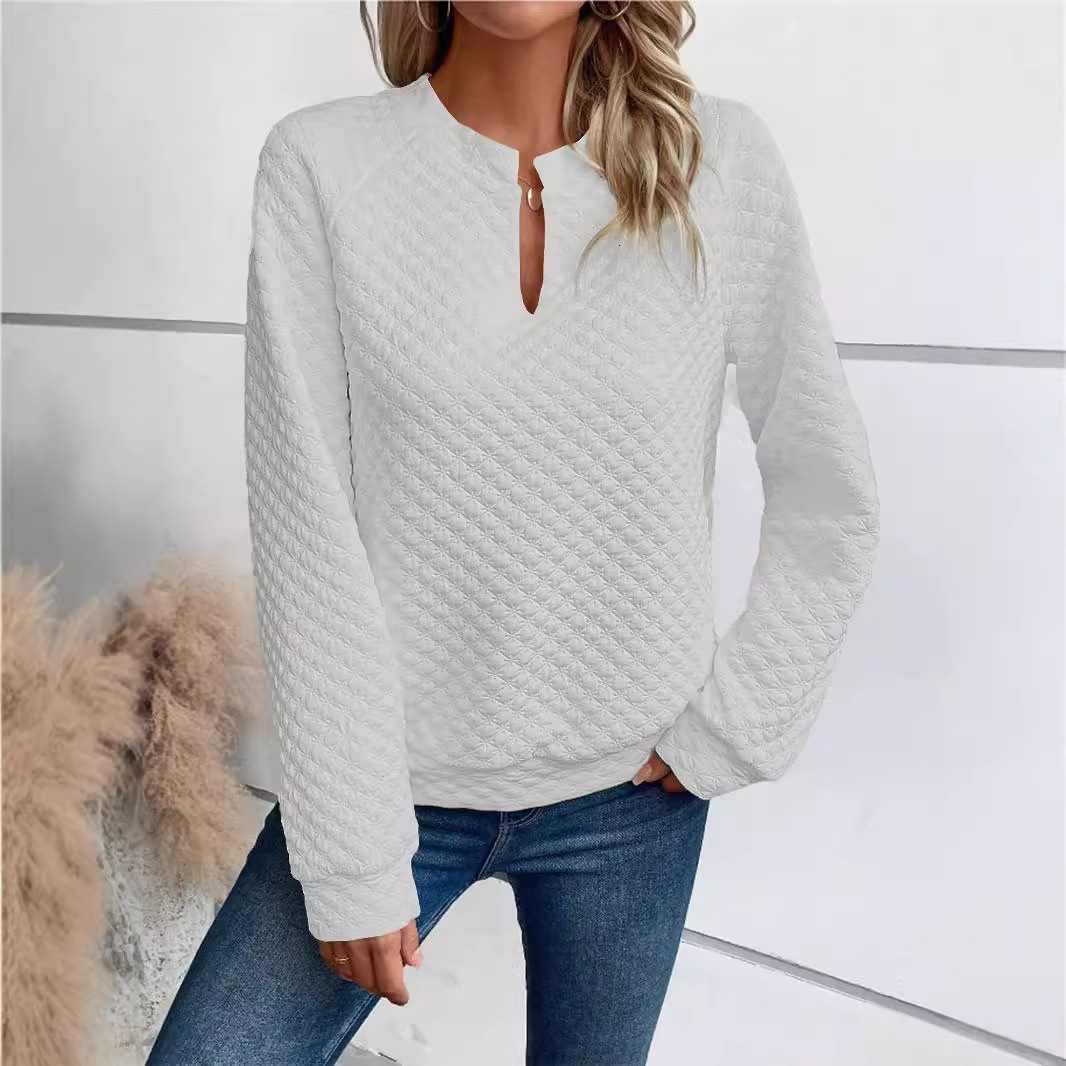2025 Autumn Winter New Women's Solid Color Deep V-neck Patchwork Long Sleeve Casual Sweatshirt