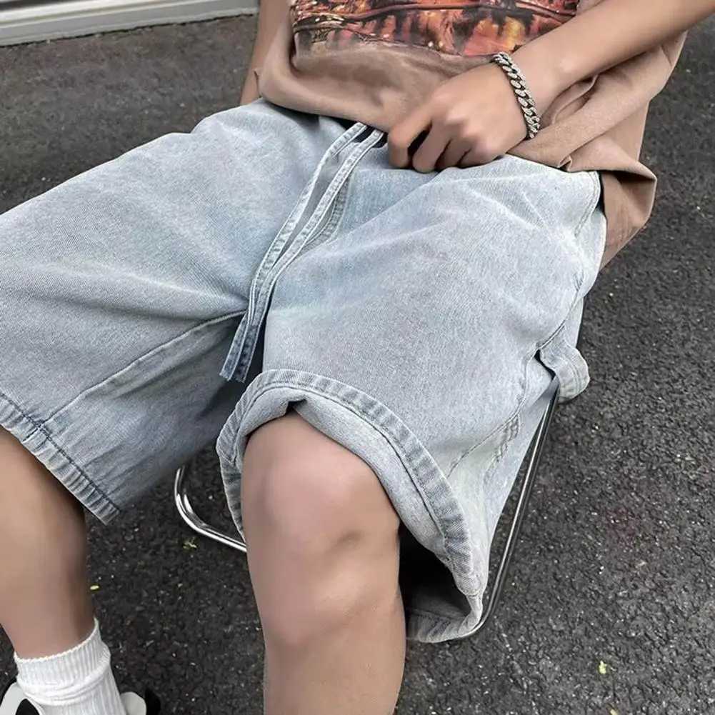 Fashionable Loosefit Straightleg Denim Shorts Simple Solid Color Casual Versatile Mens Fivepoint PantsXJ251025
