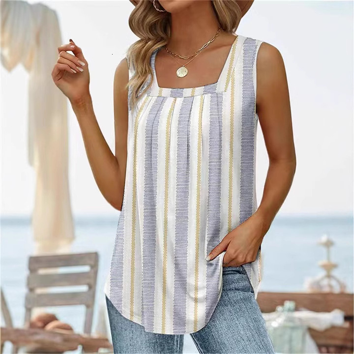 2025 New Summer Sleeveless Square Neck Printed Tank Top T-Shirt for Women