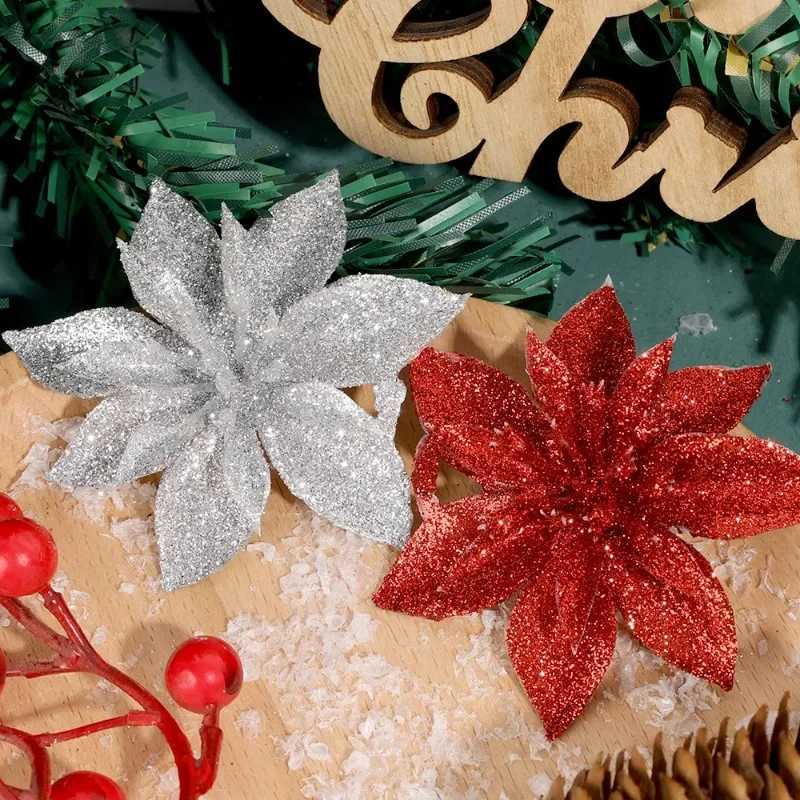 505PCS Christmas Artificial Flowers Xmas Tree Wreath Ornaments Glitter Fake Flower Wedding New Year Party Decoration Gifts C251024