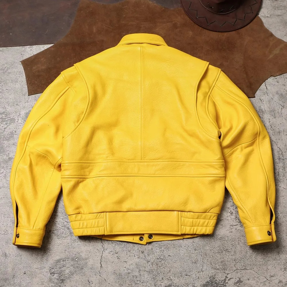Mauroicardi Spring Autumn Cool Handsome Short Yellow Soft Pu Leather Jacket Men Turndown Collar Clothes 251024