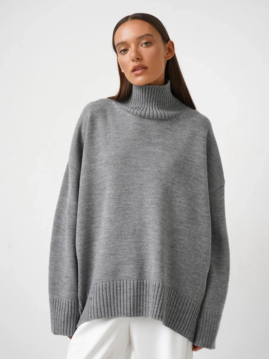 Blubelle Autumn Winter Womens Oversized Turtleneck Sweater Casual Warm Solid Basic Loose Knitted Jumper Pullover 251023
