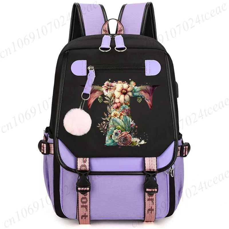 26 Alphabet Flower Women Schoolbag Waterproof Large Capacity School Backpack Zipper Teens Girl Casual Daypack Bag Student NEW W251025