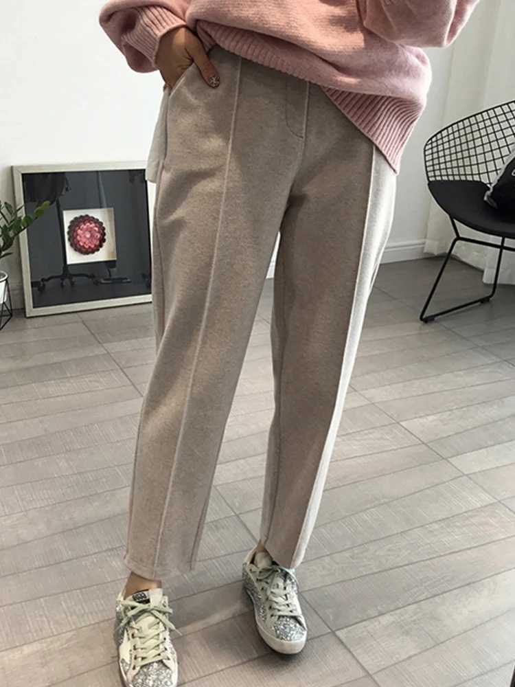 Winter Thicken Women Pencil Pants Wool Pants Female 2023 Autumn High Waist Loose Trousers Capris Good FabricT251025