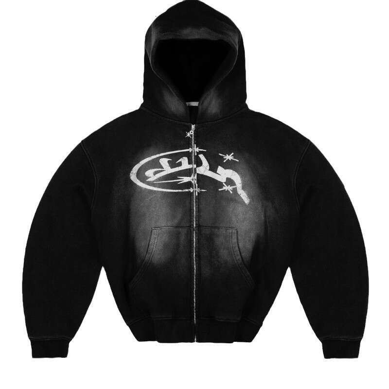 Divin Vintage Fashion Embroidery Zip Up Hoodies Y2k New Haruku Hip Hop Coat Loose Hooded Sweatshirt Men And Women Streetwear