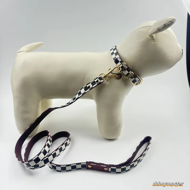 Classic Plaid Dog And Leash Set - Adjustable Leather Collar With Charm For Small To Medium Dogs Ddmymaster