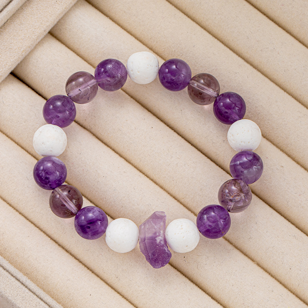 Natural Amethyst Volcanic Stone Beaded Bracelet with Elastic Cord