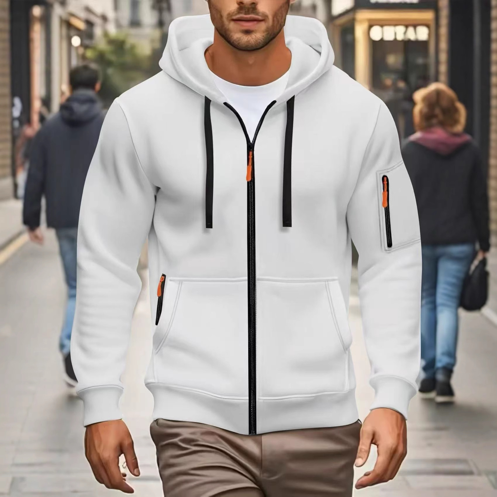 Men's Solid Color Hooded Sweatshirt 2025 Spring New Zipper Cardigan Jacket European Size Casual