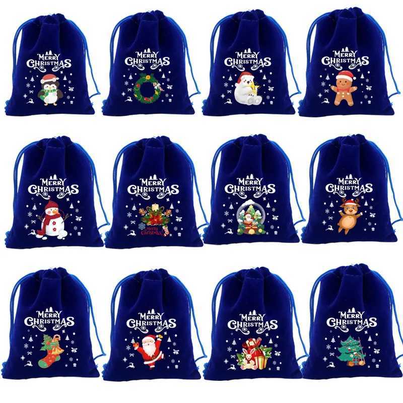 20pcs Xmas Velvet Bags Small Candy Gift Bag Drawstring Pouch Christmas Party Favor Boutique Jewelry Packaging Bags 2024 New Year C251024