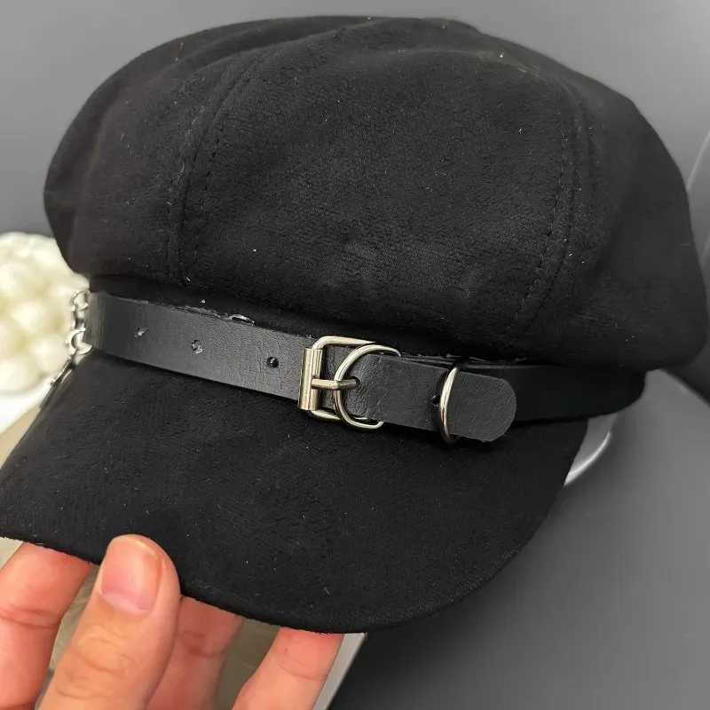 Y2K Gothic Cross Beret Hat Wen Unisex Harajuku Style Cotton Black Metal Decor Punk Rock C Autumn Winter Warm Hats Fashion Y251025