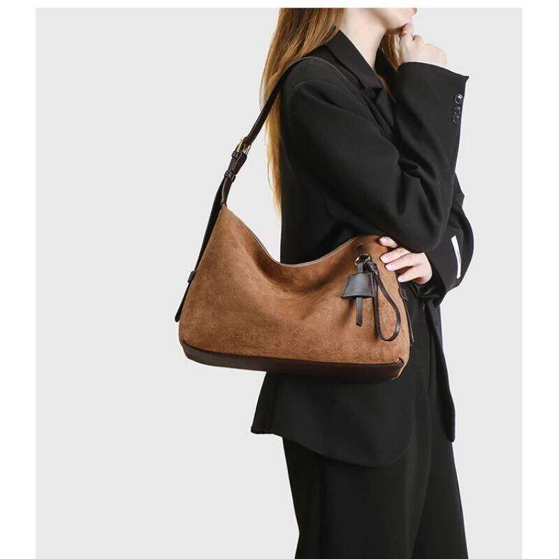Faux Suede Shoulder Large Capacity Solid Color Underarm Bag Simple Casual Commuter Handbag Designer Purses 251025