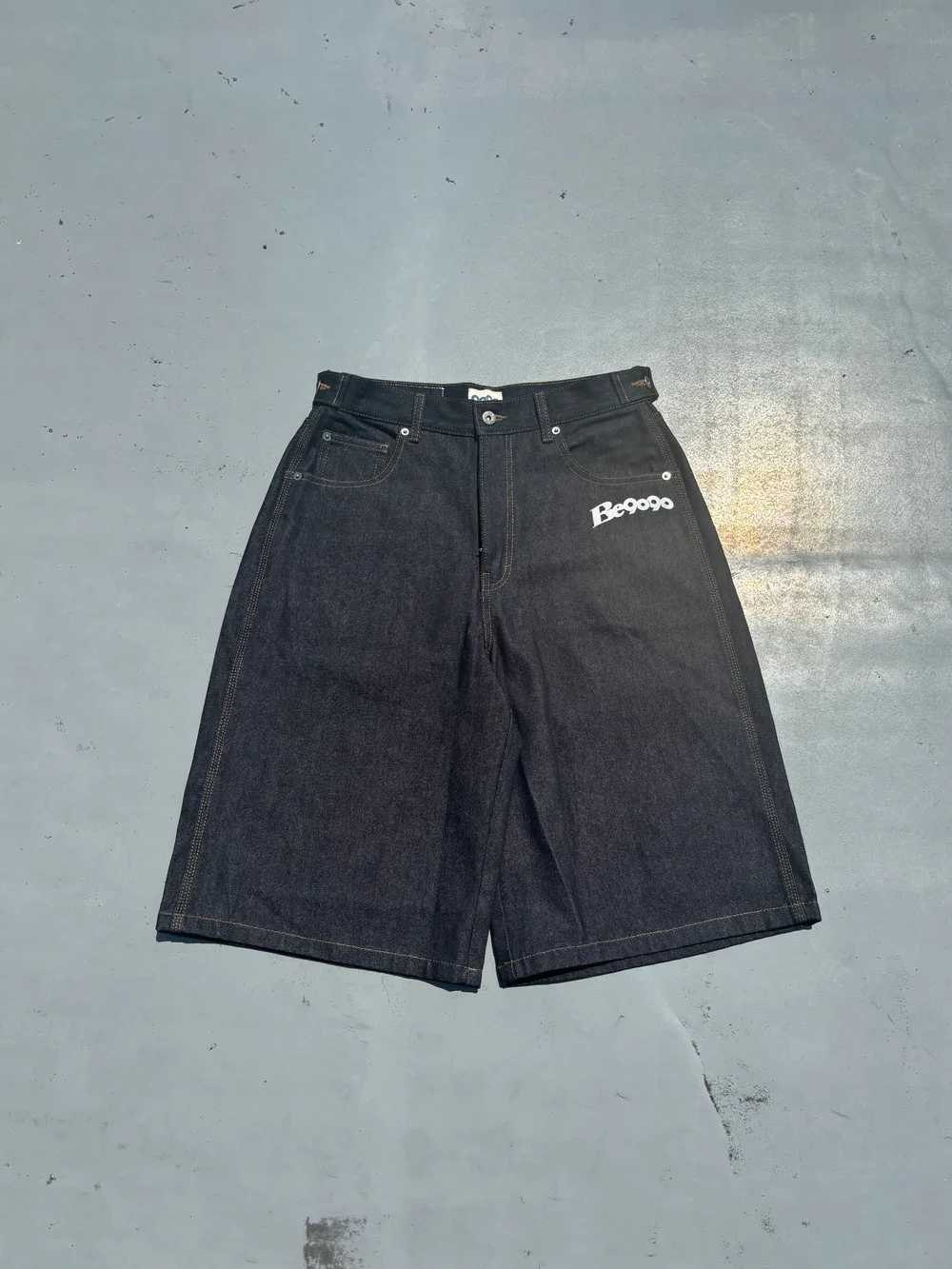 Summer 2025 Gothic letter printed washed black straight leg shorts y2k retro casual high waist wide leg knee high denim shortsXJ251025