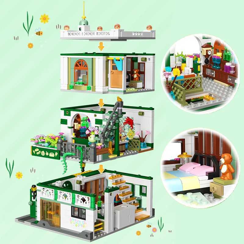 Creative Street View Wedding Salon Manor Garden House Coffee Shop Model Building Blocks City Architecture Mini Bricks Toys Gifts C251023