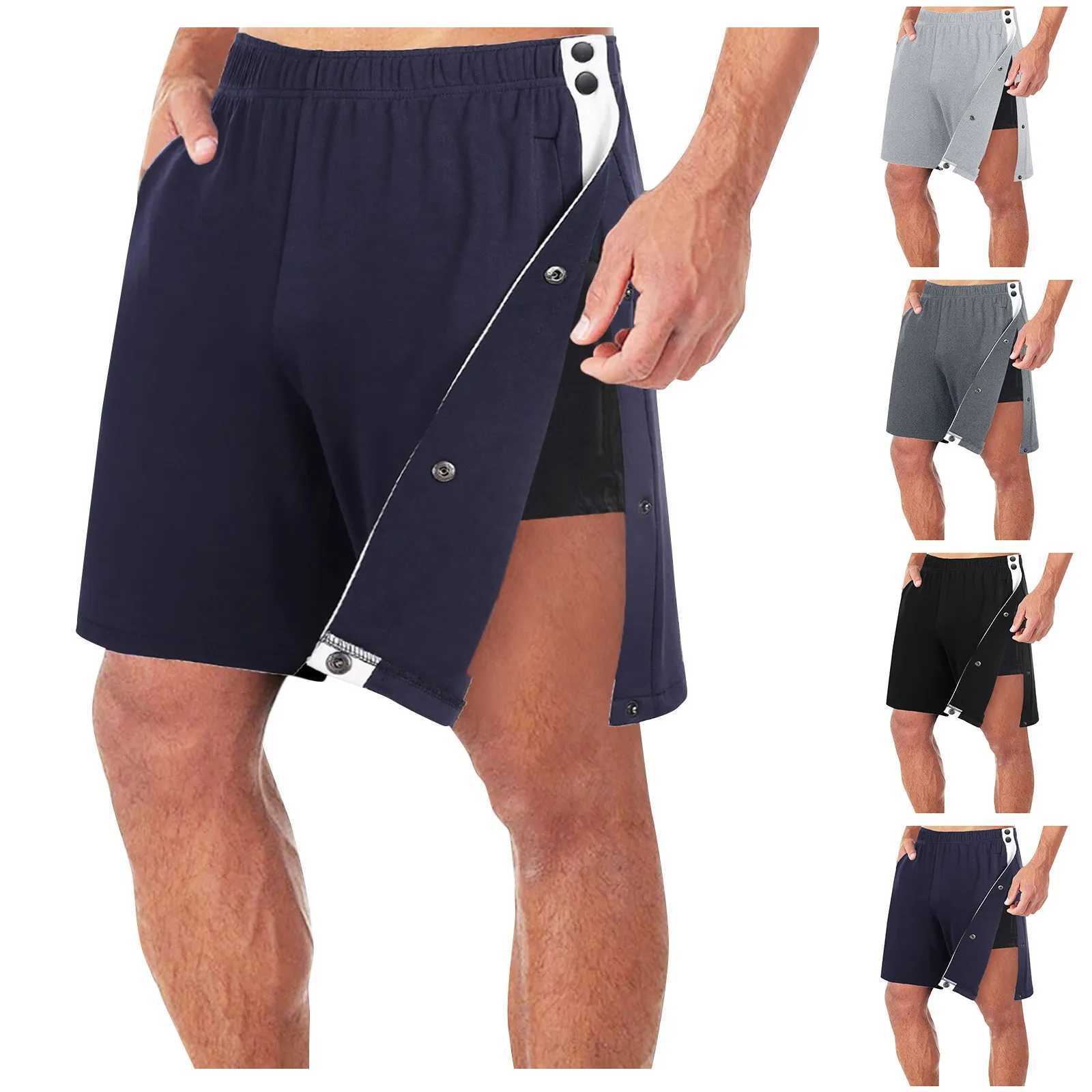 Man Loose Straight Side Buckle Split Elastic Waist Shorts With Pocket New Fashion Trendy Casual Sport Training Five Length PantsXJ251025