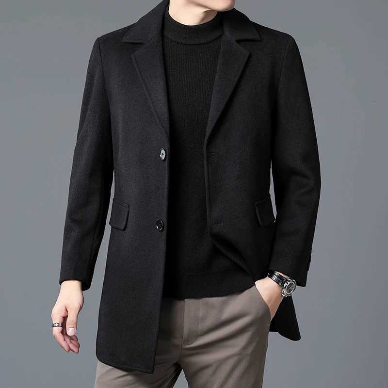 Winter Men Wool Essential Coat Black Gray Thick Thermal Overcoat With Detchable Down Puff Vest Attire Gentlemen Warm Soft OutfitT251025