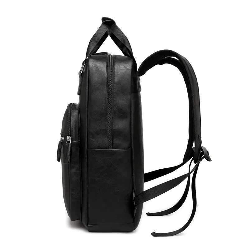 black work backpack PU leather bag man shoulder bags Waterproof male backpack 156 inch laptop computer bag boys school backpack W251025