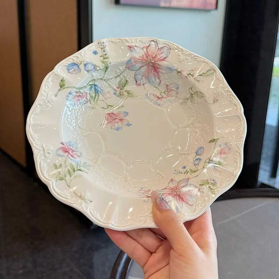 French Style Plate Rantic Retro Beautif Lace Style Ceramic Snacks Western High Appearance Ll Y251025