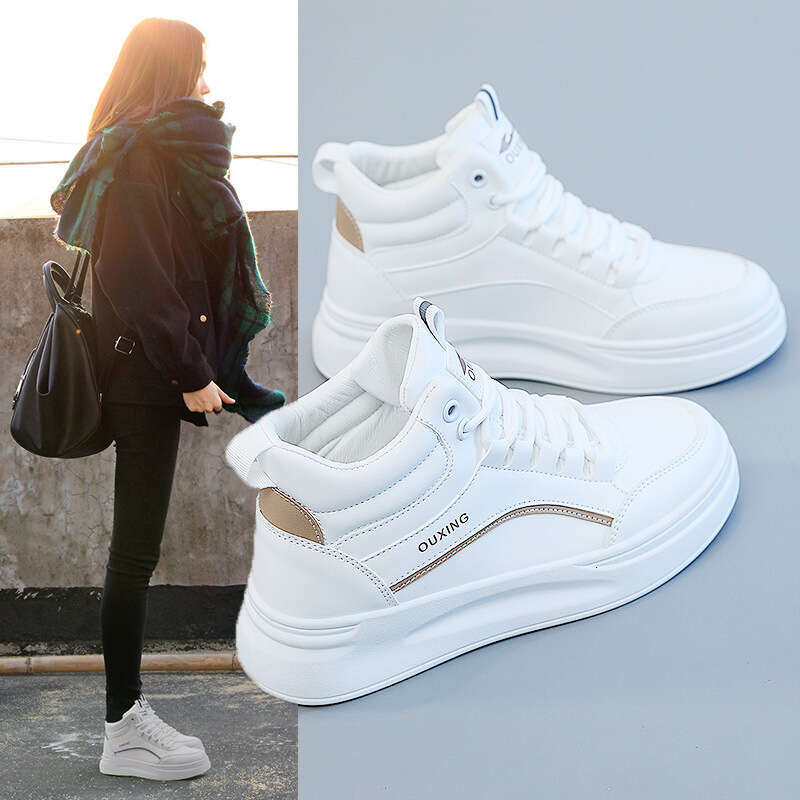 Thick-Soled Height-Increasing Ins White Dad Shoes for Women Versatile Casual Student Soft-Soled Autumn Winter High-Top Sneakers Booties