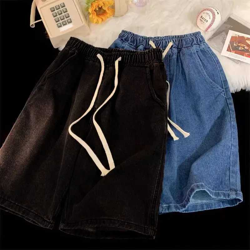 Elastic Waist Denim Trousers Mens Elastic Drawstring Denim Shorts with Pockets Casual Summer Beach Shorts Quickdrying for MenXJ251025