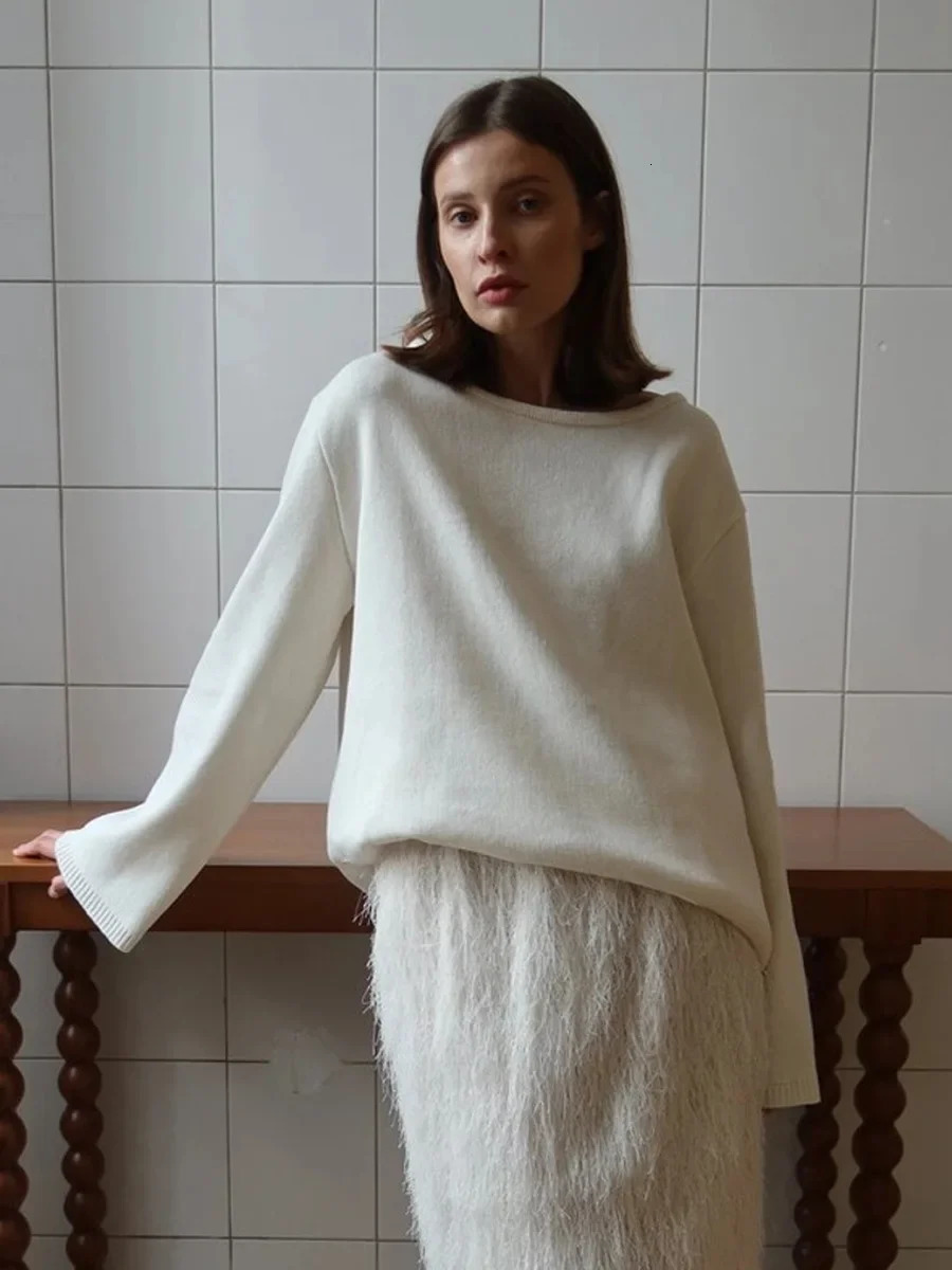 Wolfeel Autumn Winter Womens Cotton Sweater Backless Loose Knit Pullover Jumper Fashionable Commuting Sweater 251023