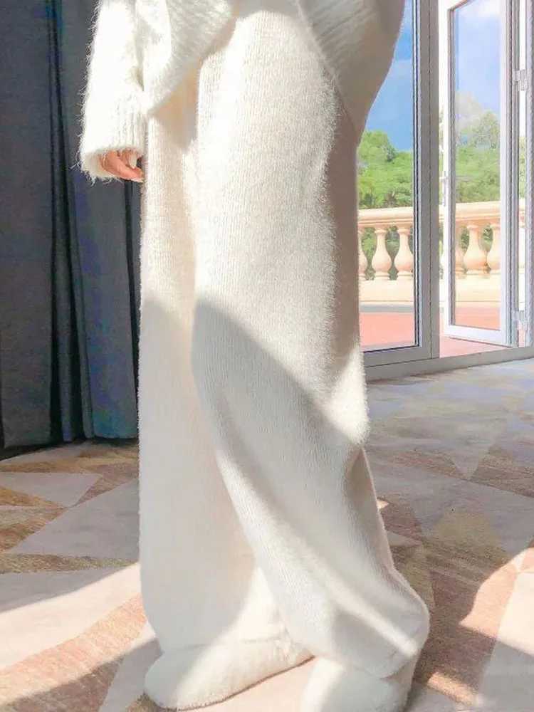 Warm Imitation Mink Knitted Pants Casual Womens Winter Thick Wide Leg Trousers Korean Fashion Plush Velvet Oversize 5xl PantalonT251025