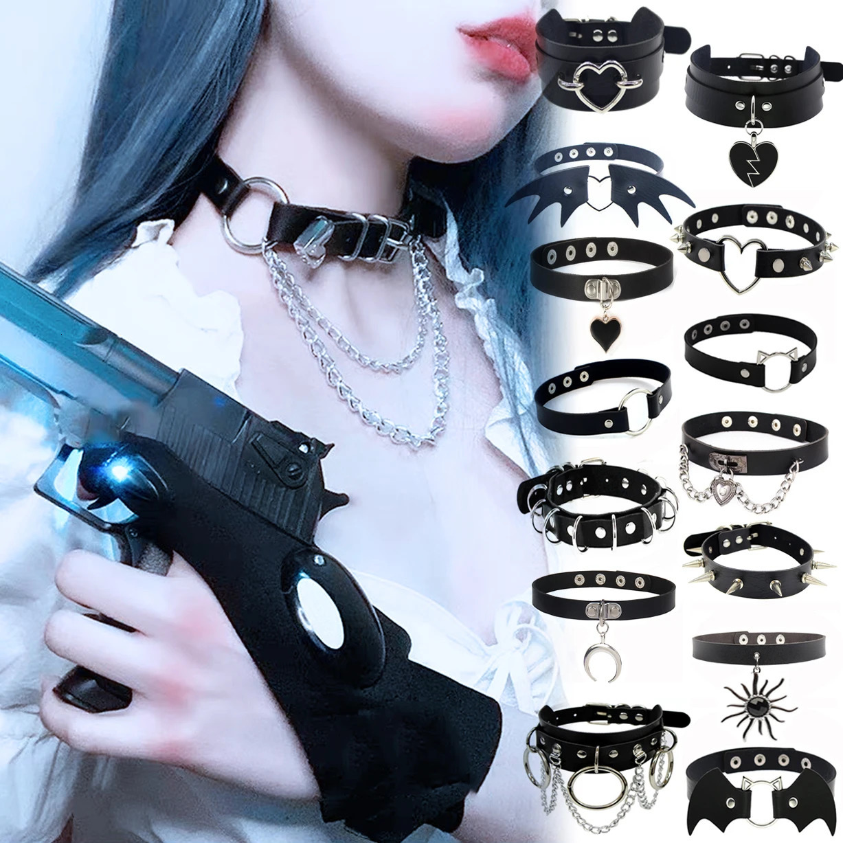 Sexy Harajuku PU Leather Chain Heart Pendant Necklaces Women Men Punk Neck Gothic Black Pink Choker Necklace Cool Collar 251023