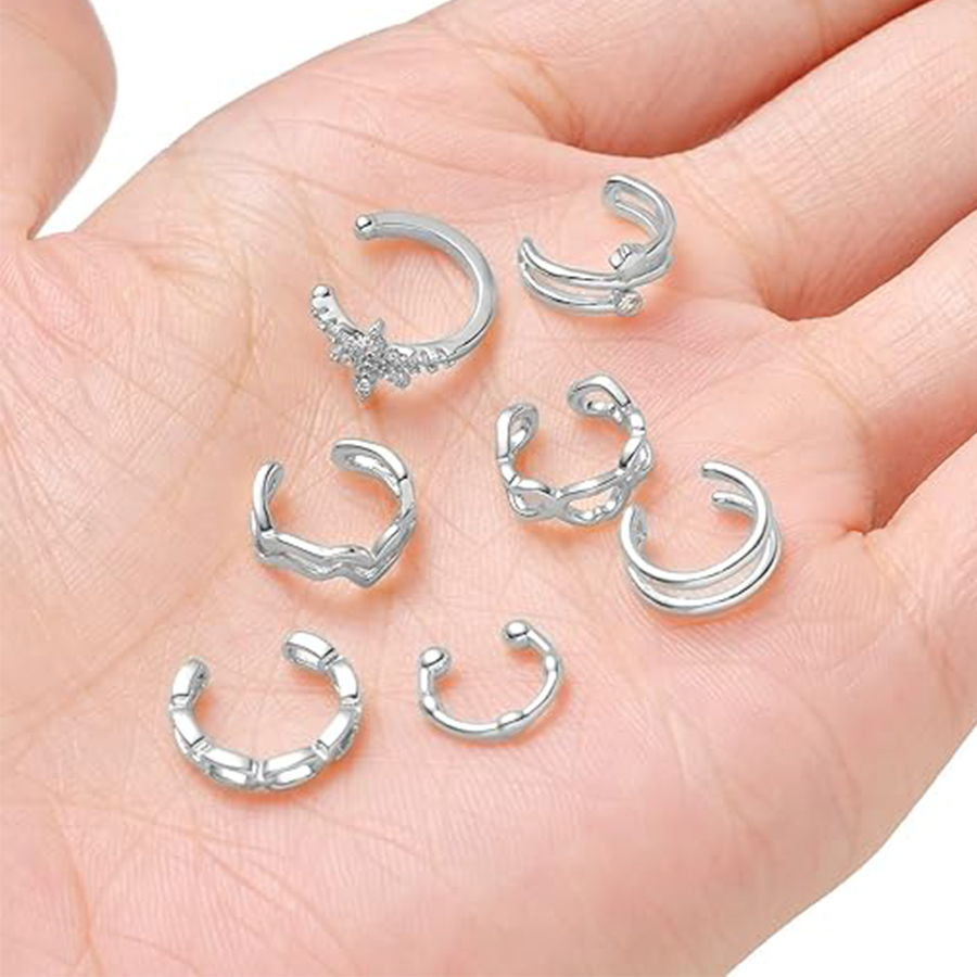 Ear Cuff Earrings for Women Stainless Steel Cuff Chain Drop Dangling Earrings Helix Cartilage Cuff Earring Non Pierced Adjustable Silver Tone