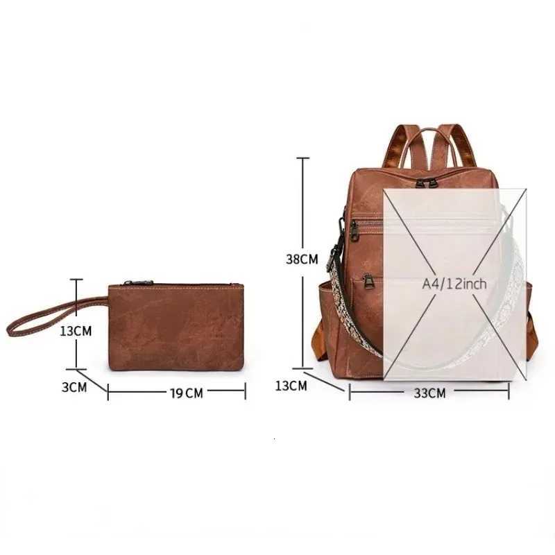 2025 New Womens Leather Waterproof Antitheft Fashion Large Capacity Retro Business Travel College Laptop Backpack Shoulder Bag W251025