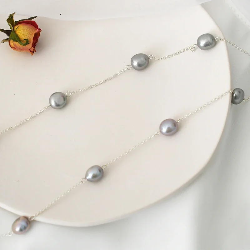 ASHIQI Real 925 Sterling Silver Necklace 89mm Natural Baroque Pearl For Women Vintage Handmade Jewelry Gift 251016