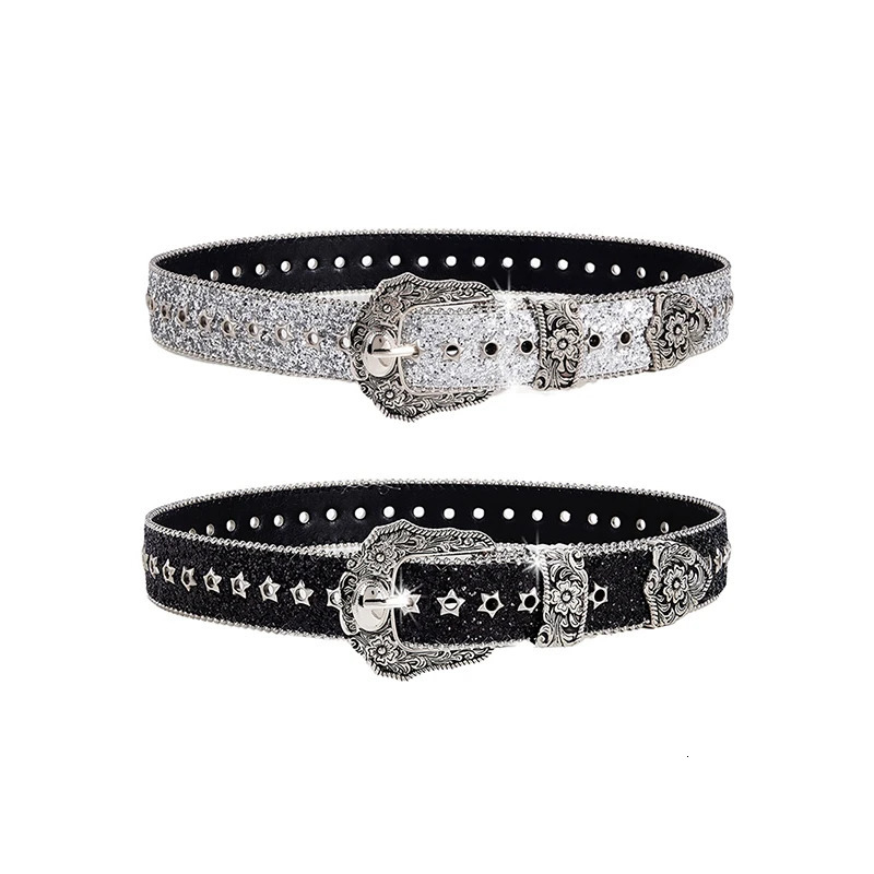 Personality Gothic Rhinestone Belts For Women Girl Fashion PU Leather Belts Western Cowboy Y2K Retro Jeans Skirt Decor Waistband 251024