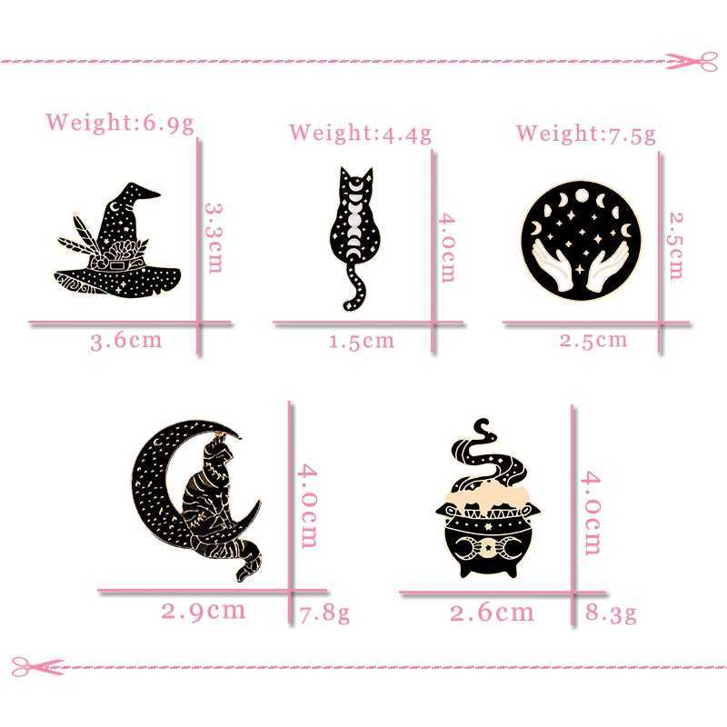 Witches Punk Black Enamel Pins Magical Hat Furnace Moon Cat Brooch Backpack Denim Lapel Pin Badge Dark Gothic Party Jewelry Gift J251115