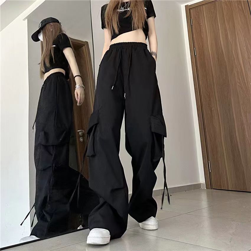 American Style Casual for Women 2025 Summer New Straight Draped Wide Leg Cargo High Waist Slimming Long Pants
