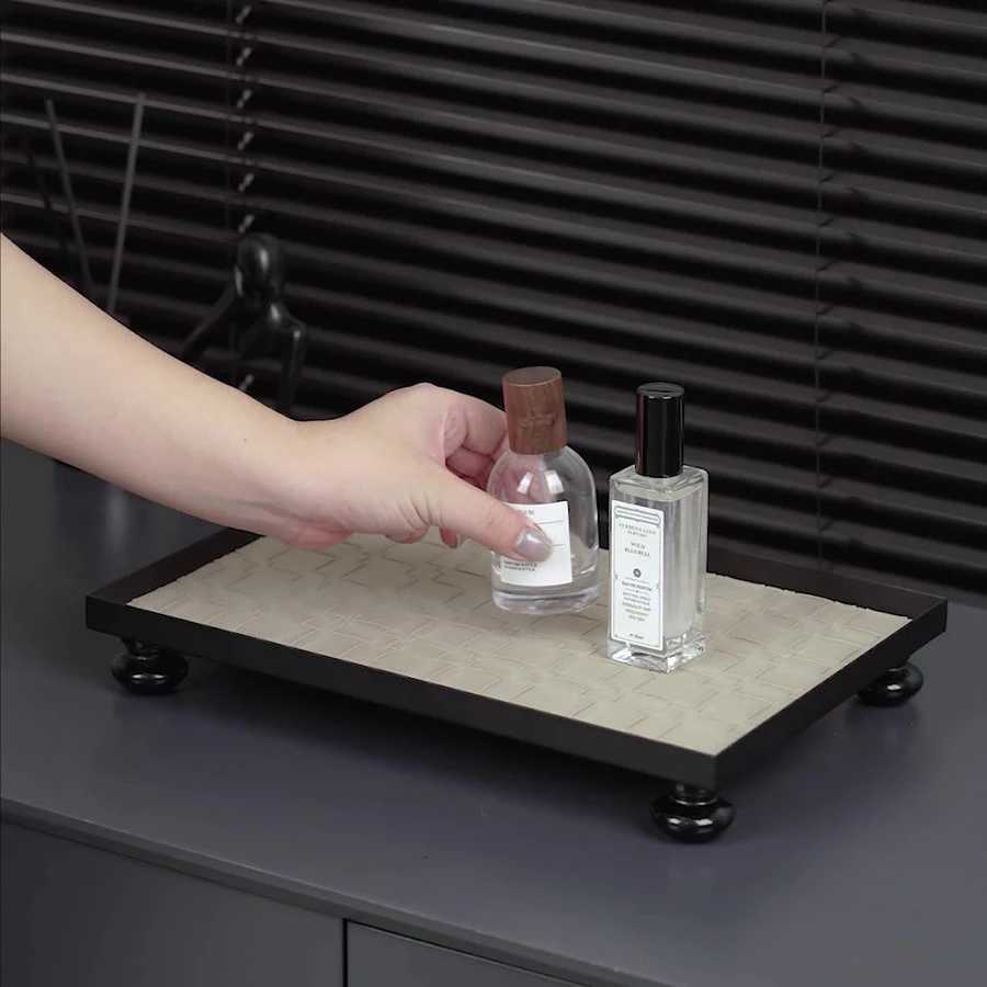 Nordic Bathro Organizer Metal And Leather Storage Tray Jewelry Plate Lipstick Holder Sundry Per Tray Trinket Ring Dish Y251025