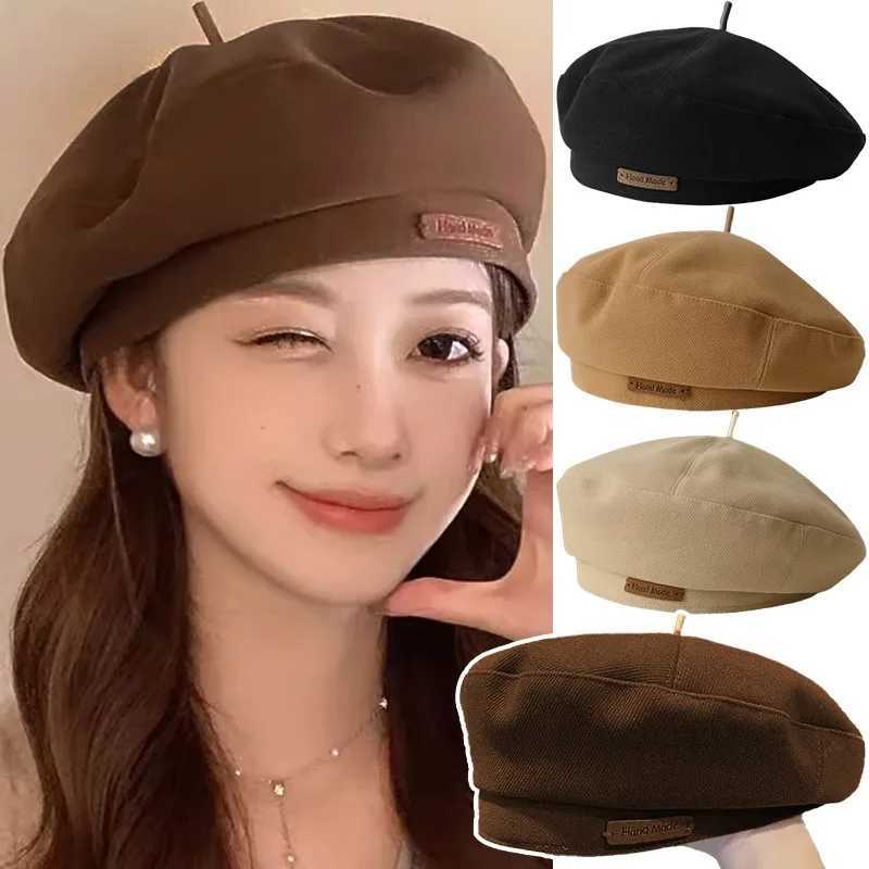 Retro Handmade Beret Spring Autumn Wen Black Beige Woolen Beret Khaki Brown Painter Hat Fem Winter Temperament Sense C Y251025