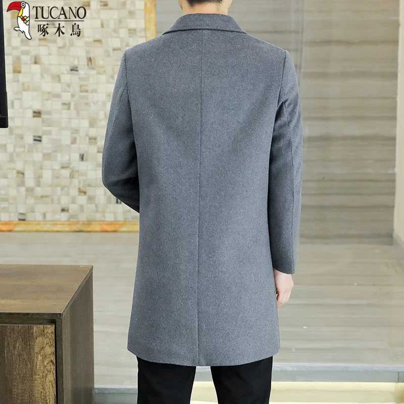 Highquality Fashion Handsome Mens Cashmere Coat2025new Young and Middleaged Business Leisure Autumn and Winter Thick Coat TopT251025