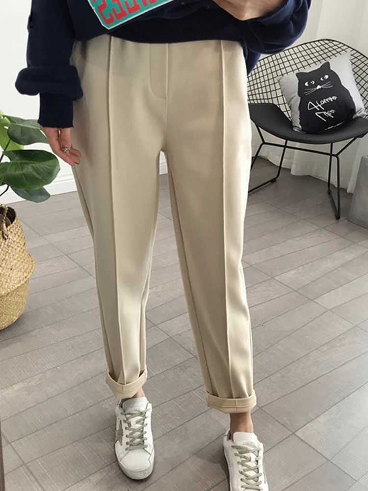 Winter Thicken Women Pencil Pants Wool Pants Female 2023 Autumn High Waist Loose Trousers Capris Good FabricT251025