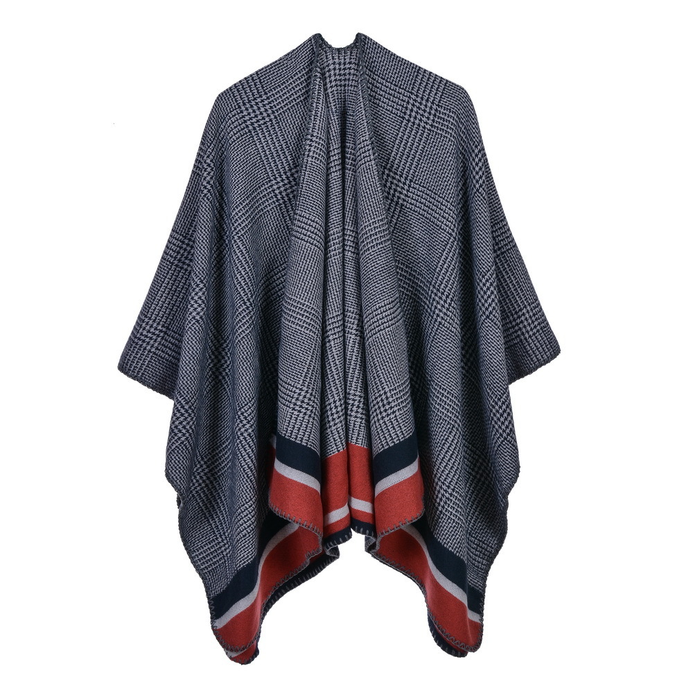 Imitation Cashmere Split Scarf Fashion Border Striped Oversized Womens Air Conditioning Shawl Cape