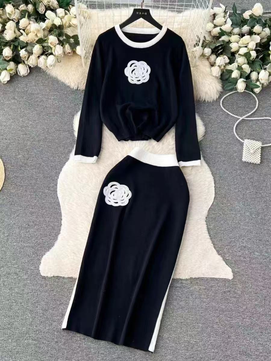 Ladies' high-grade casual knitting fashion suit women's loose long-sleeved shirt in autumn and winter+high-waist drape trousers C260312