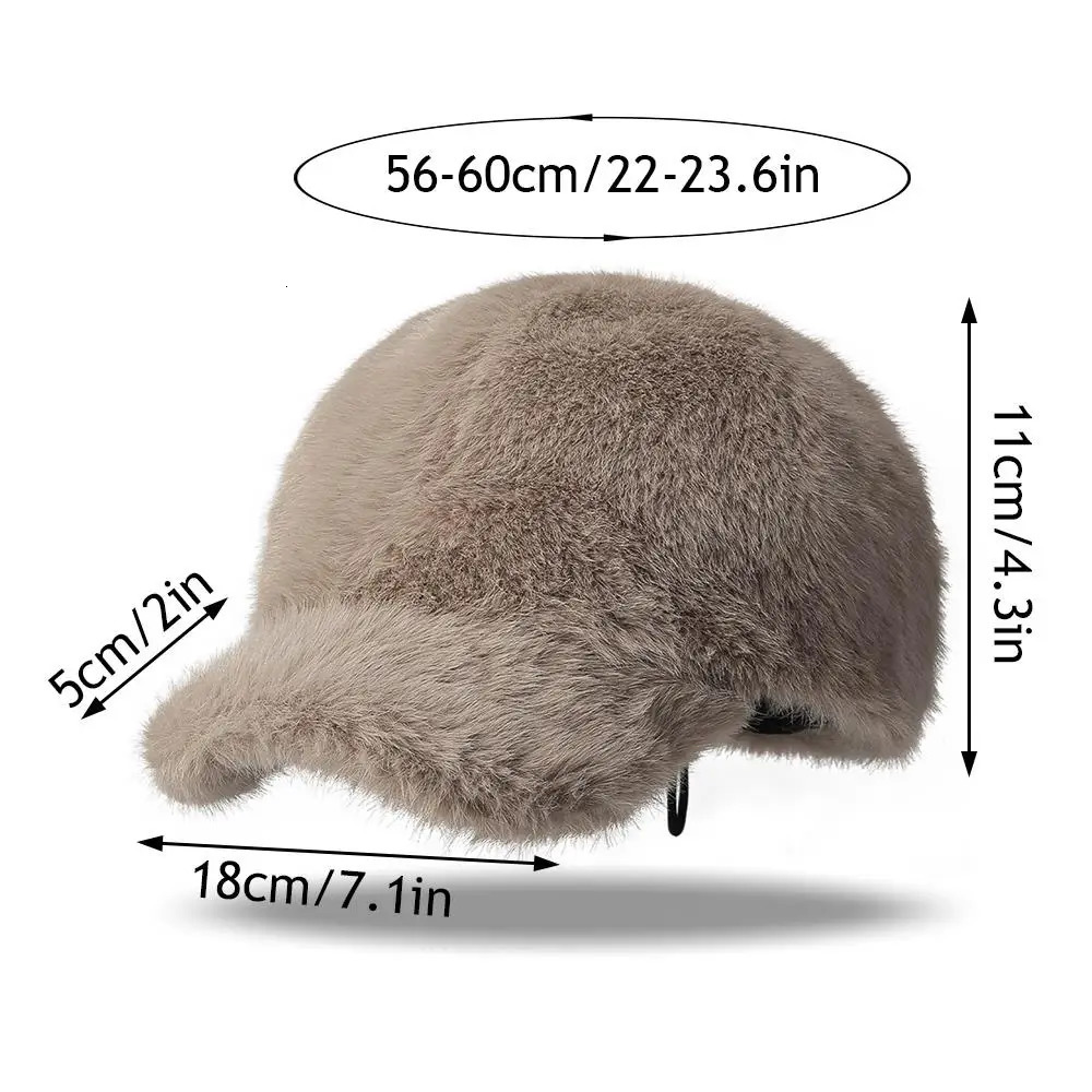 Faux Fur Baseball Cap Solid Color Warm Plush Thick Adjustable Outdoor Warm Winter Cap Soft Fluffy HipHop Hat Visor Peaked Hat 251023