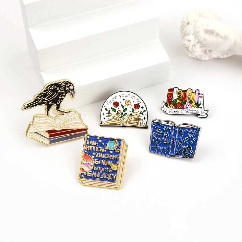 Cute Books Collection Letters Metal Enamel Pins Romantic Reader Club Magic Flowers Library Card Badge Punk Brooch Jewelry Gift J251115