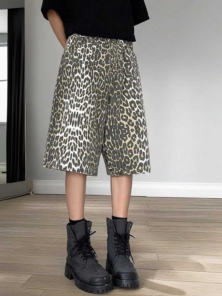 Fashion Harajuku Summer Hip Hop Leopard Painted Plus Size Sweatpants Men Straight Leg Trousers Sports Wide Leg Shorts PantsXJ251025