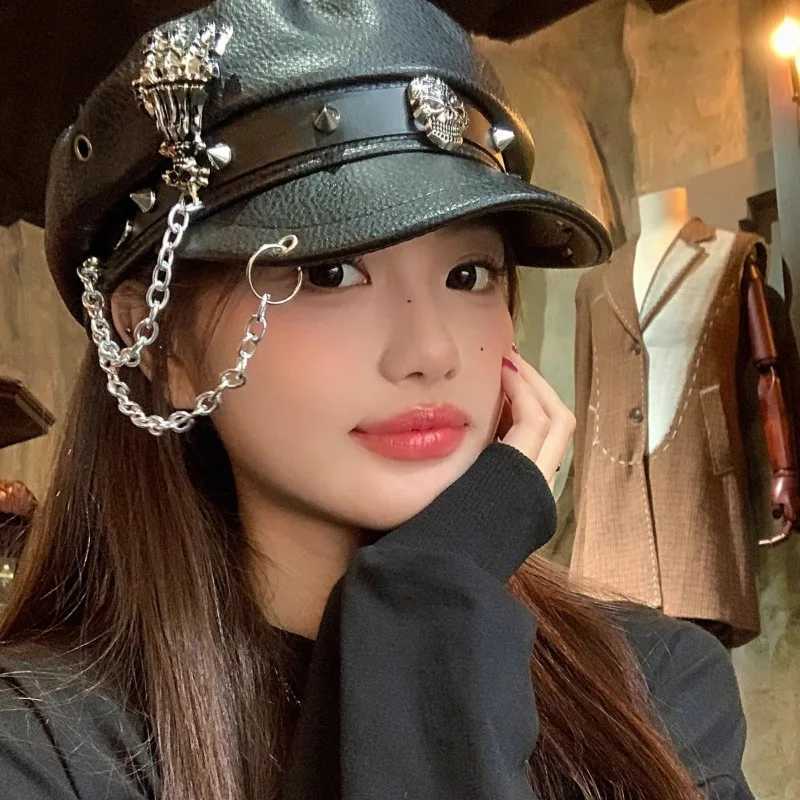 1pc Wen Punk Beret Hat with Black Rivet Punk Style Newsboy Warm Visor Beret Vintage Cabbie Csfor OutdoorDaily Use Gift Y251025